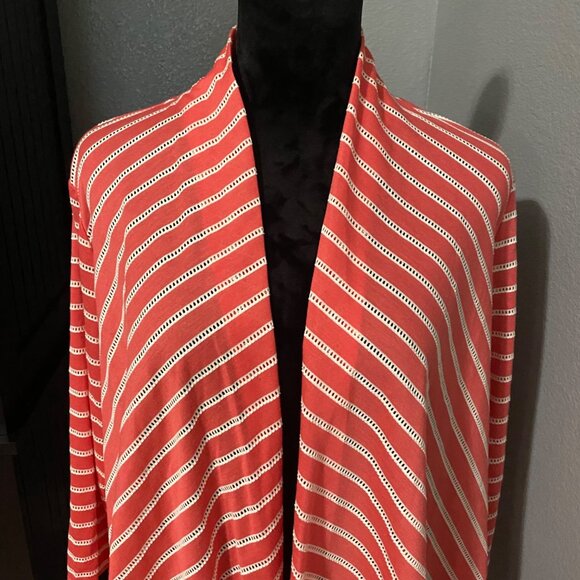 Susan Graver Weekend Open Front Cardigan XL Striped Lightweight Eyelet Casual - Picture 2 of 8